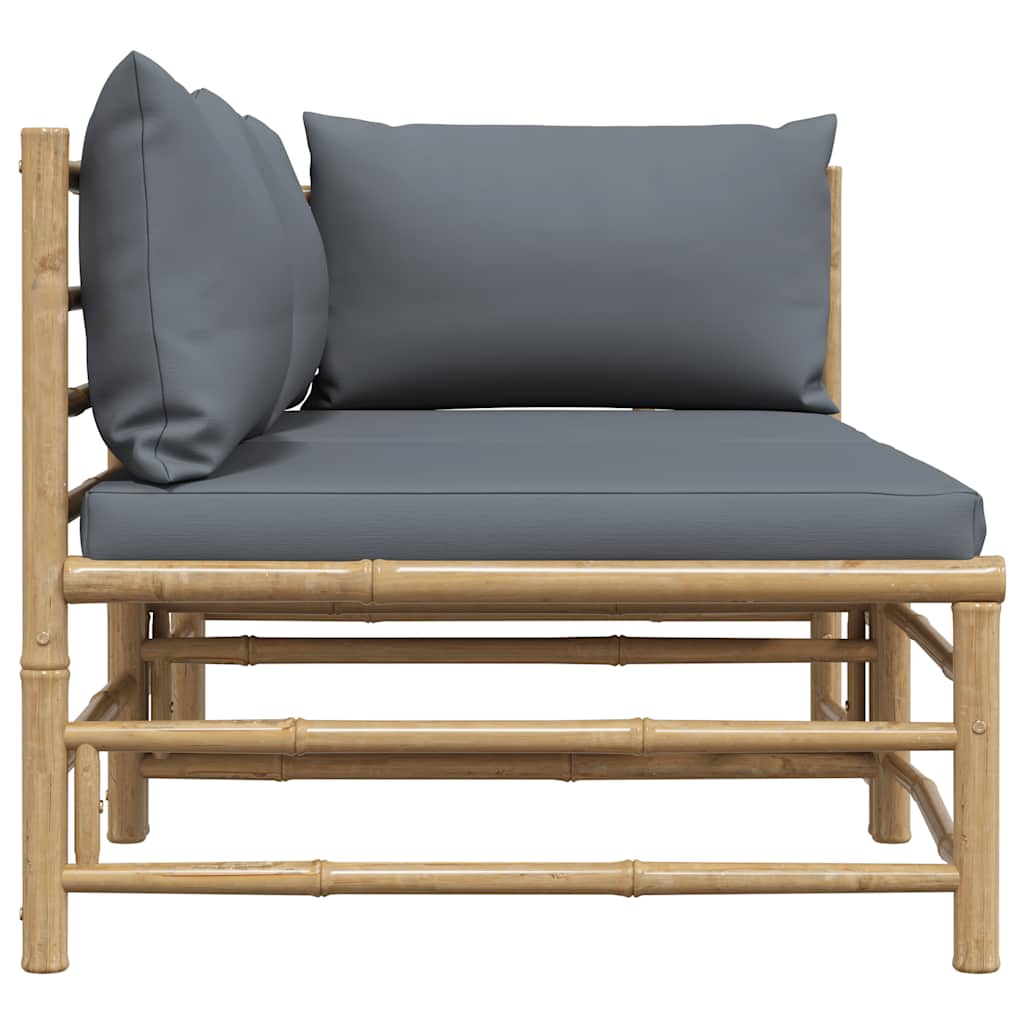 2-tlg. Garten-Lounge-Set mit Kissen Dunkelgrau Bambus
