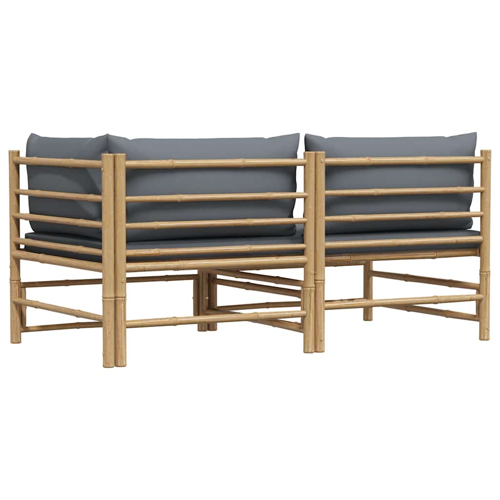 2-tlg. Garten-Lounge-Set mit Kissen Dunkelgrau Bambus