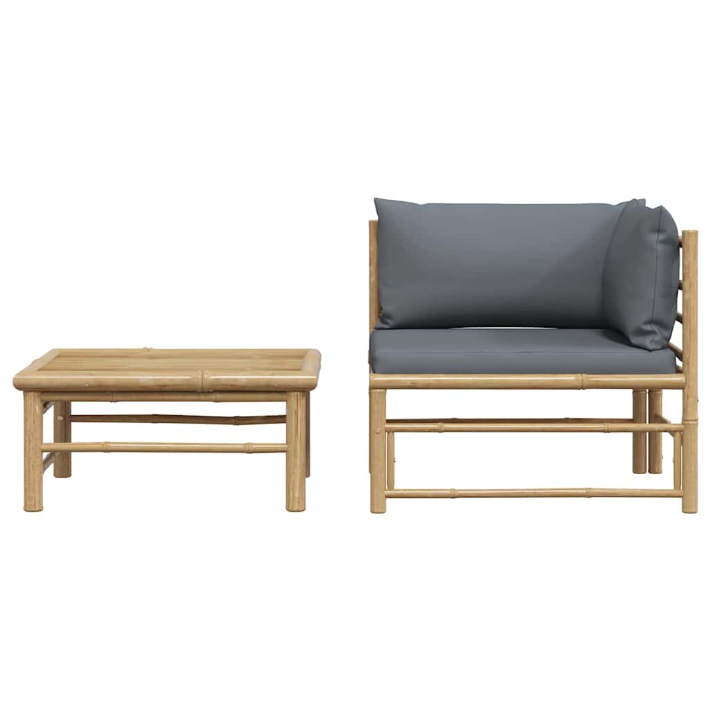 2-tlg. Garten-Lounge-Set mit Dunkelgrauen Kissen Bambus