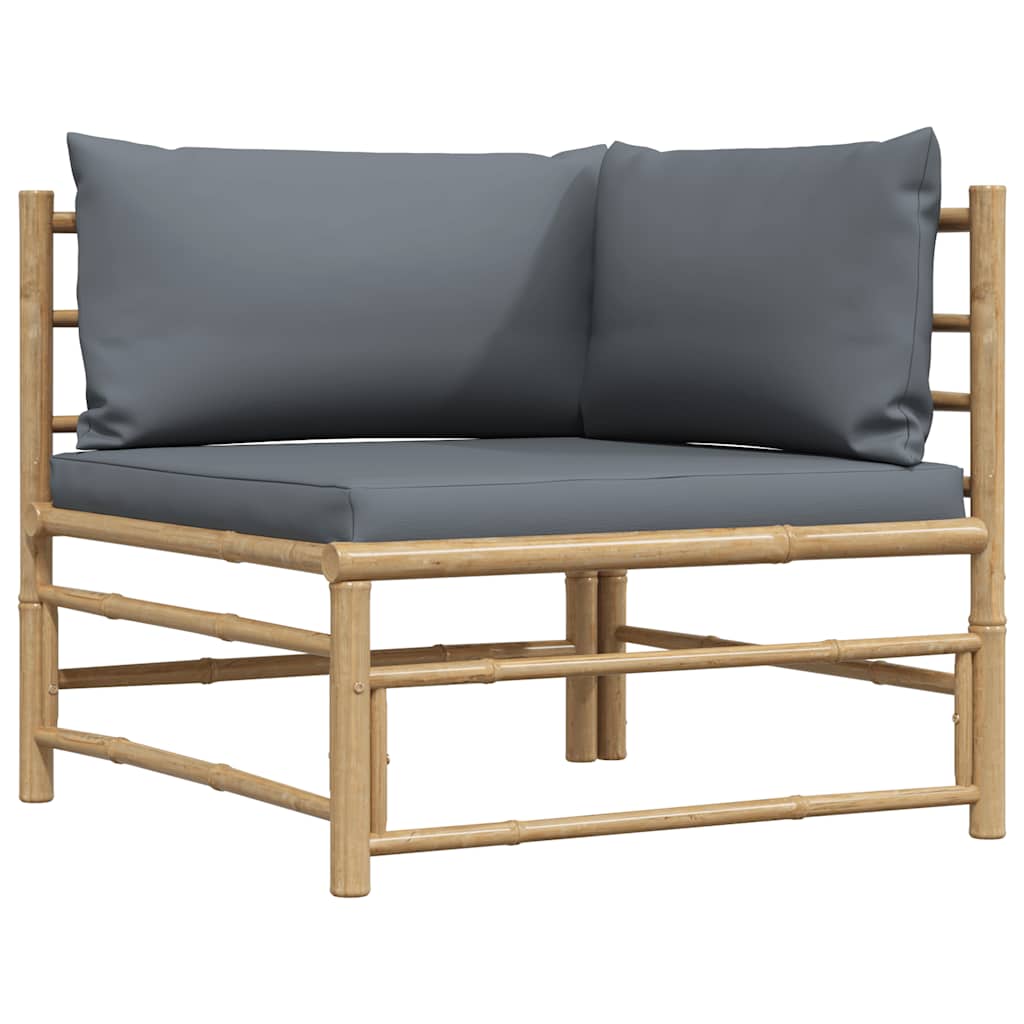 2-tlg. Garten-Lounge-Set mit Dunkelgrauen Kissen Bambus