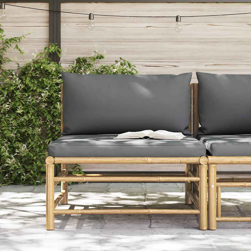 Garten-Mittelsofa mit Dunkelgrauen Kissen Bambus