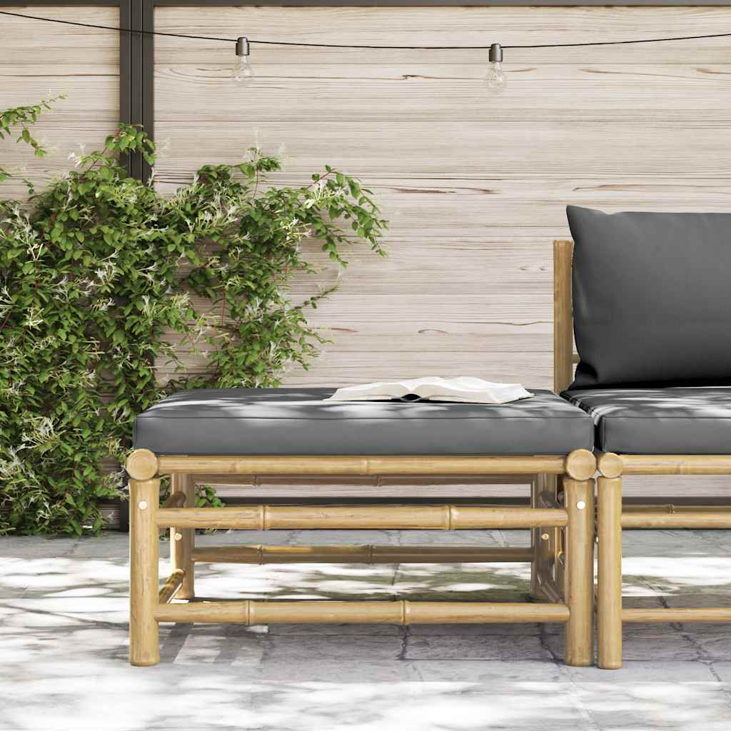 Garten-Fußhocker mit Dunkelgrauem Kissen Bambus