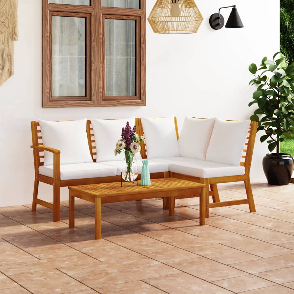 4-tlg. Garten-Lounge-Set mit Auflagen Creme Massivholz Akazie