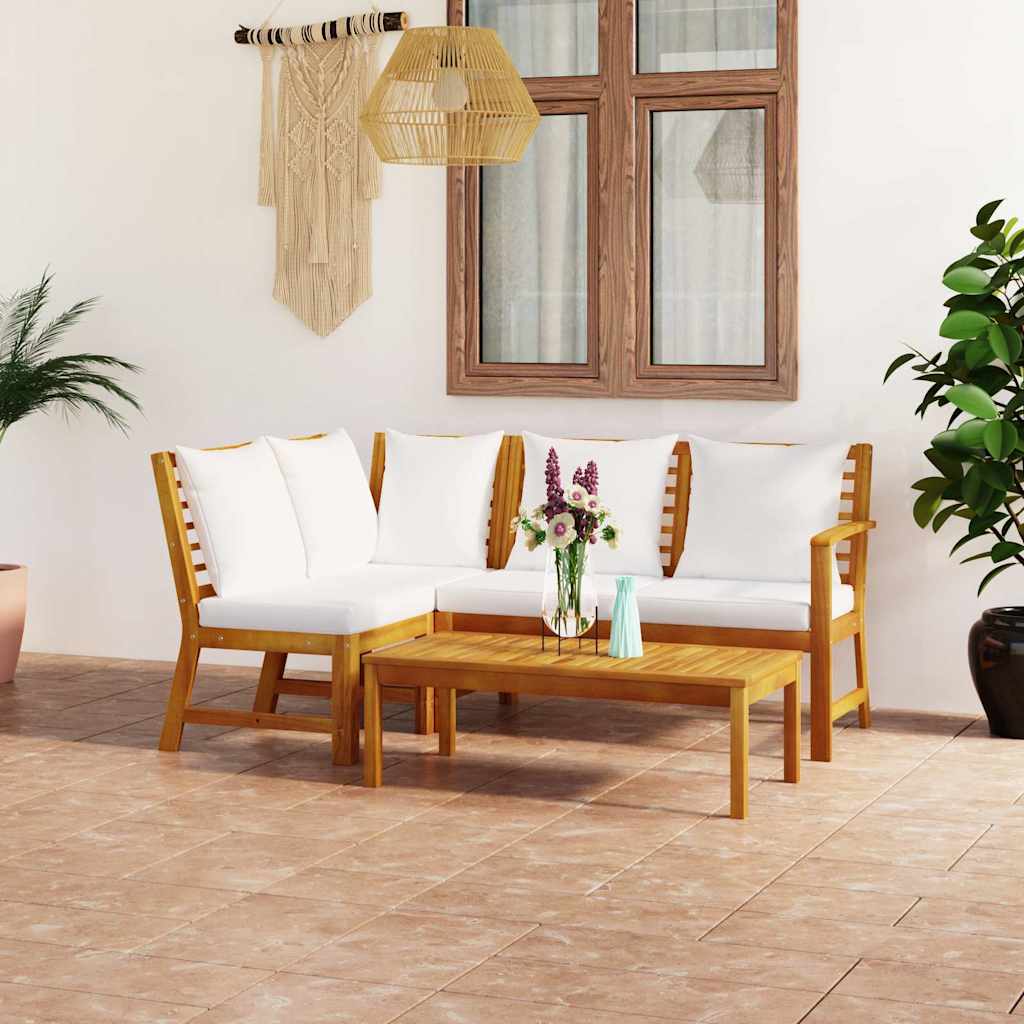 4-tlg. Garten-Lounge-Set mit Auflagen Creme Massivholz Akazie