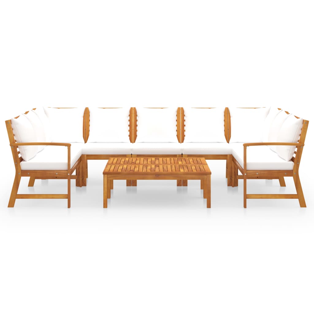 9-tlg. Garten-Lounge-Set mit Auflagen Creme Massivholz Akazie