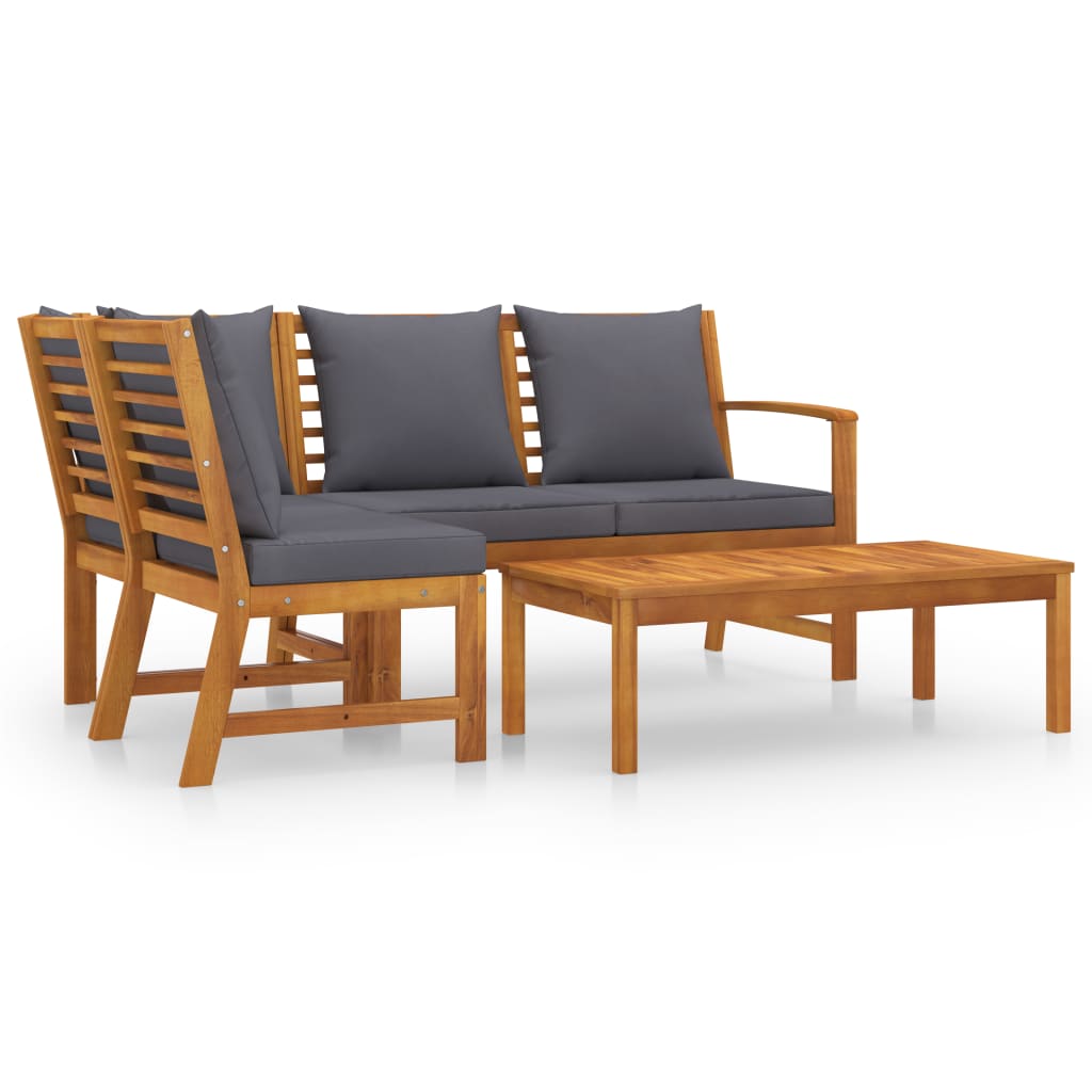 4-tlg. Garten-Lounge-Set mit Auflagen Massivholz Akazie