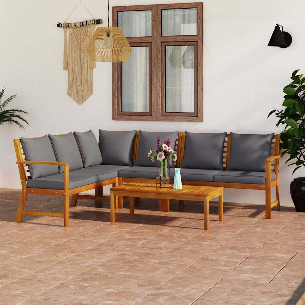 5-tlg. Garten-Lounge-Set mit Auflagen Massivholz Akazie