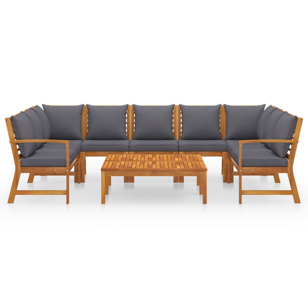 9-tlg. Garten-Lounge-Set mit Auflagen Massivholz Akazie