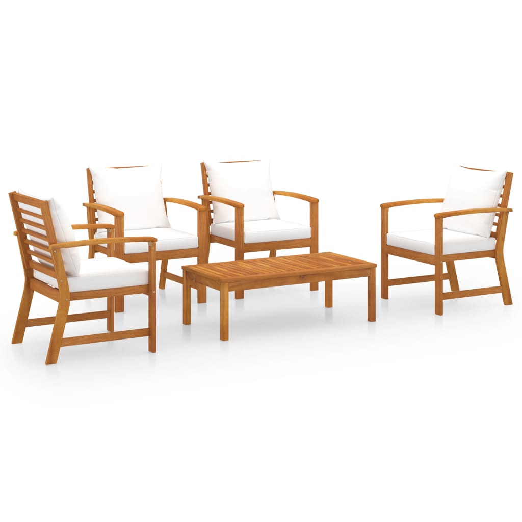 5-tlg. Garten-Lounge-Set mit Auflagen Massivholz Akazie