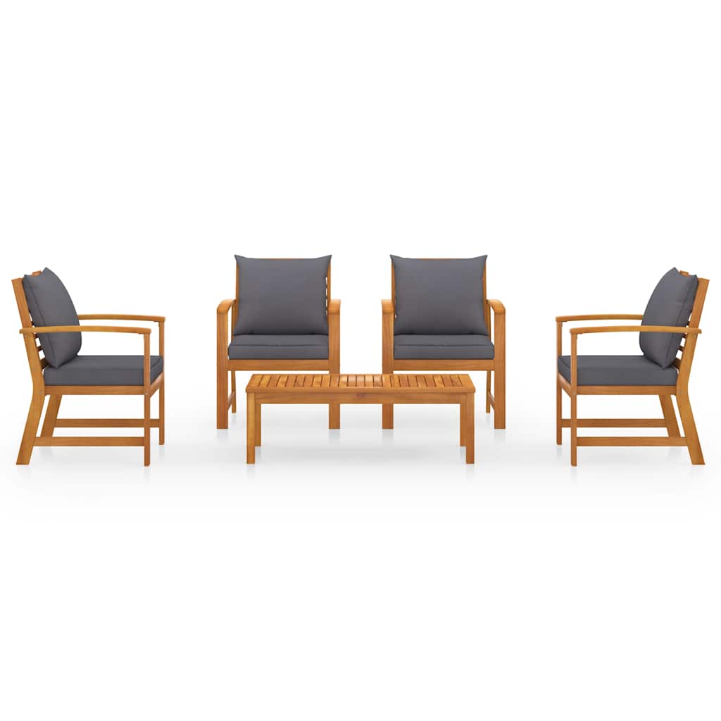 5-tlg. Garten-Lounge-Set mit Auflagen Massivholz Akazie