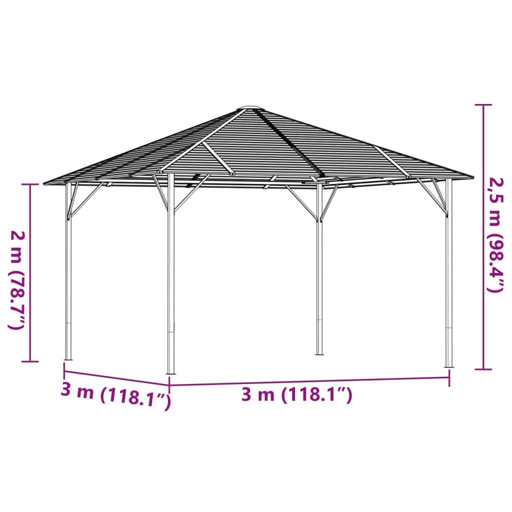 Pavillon mit Dach 3x3 m Anthrazit