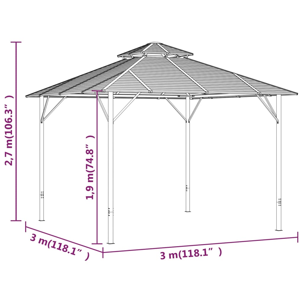 Pavillon mit Doppeldach 3x3 m Anthrazit