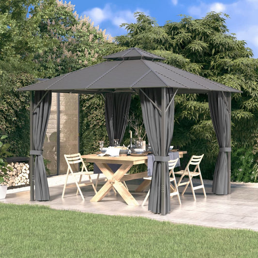 Pavillon mit Seitenwänden & Doppeldach 3x3 m Anthrazit