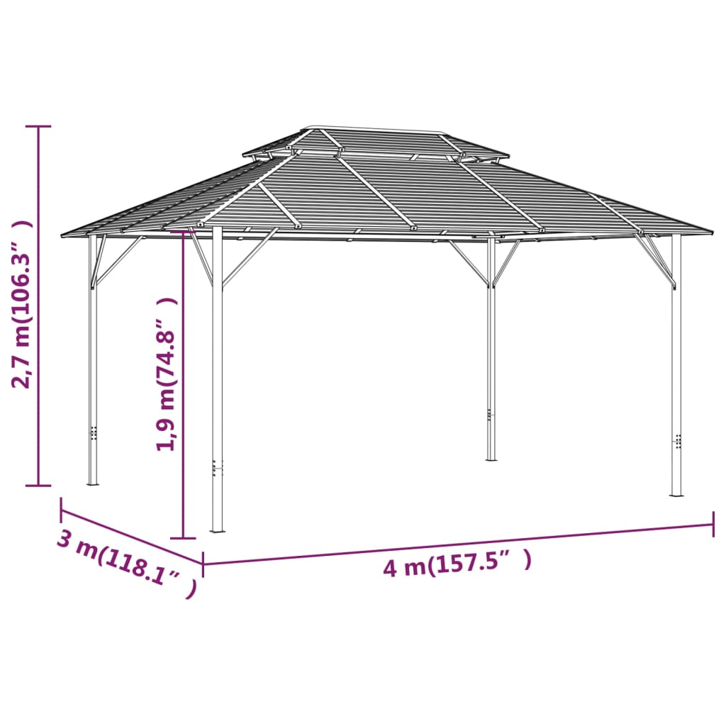 Pavillon mit Seitenwänden & Doppeldach 3x4 m Anthrazit