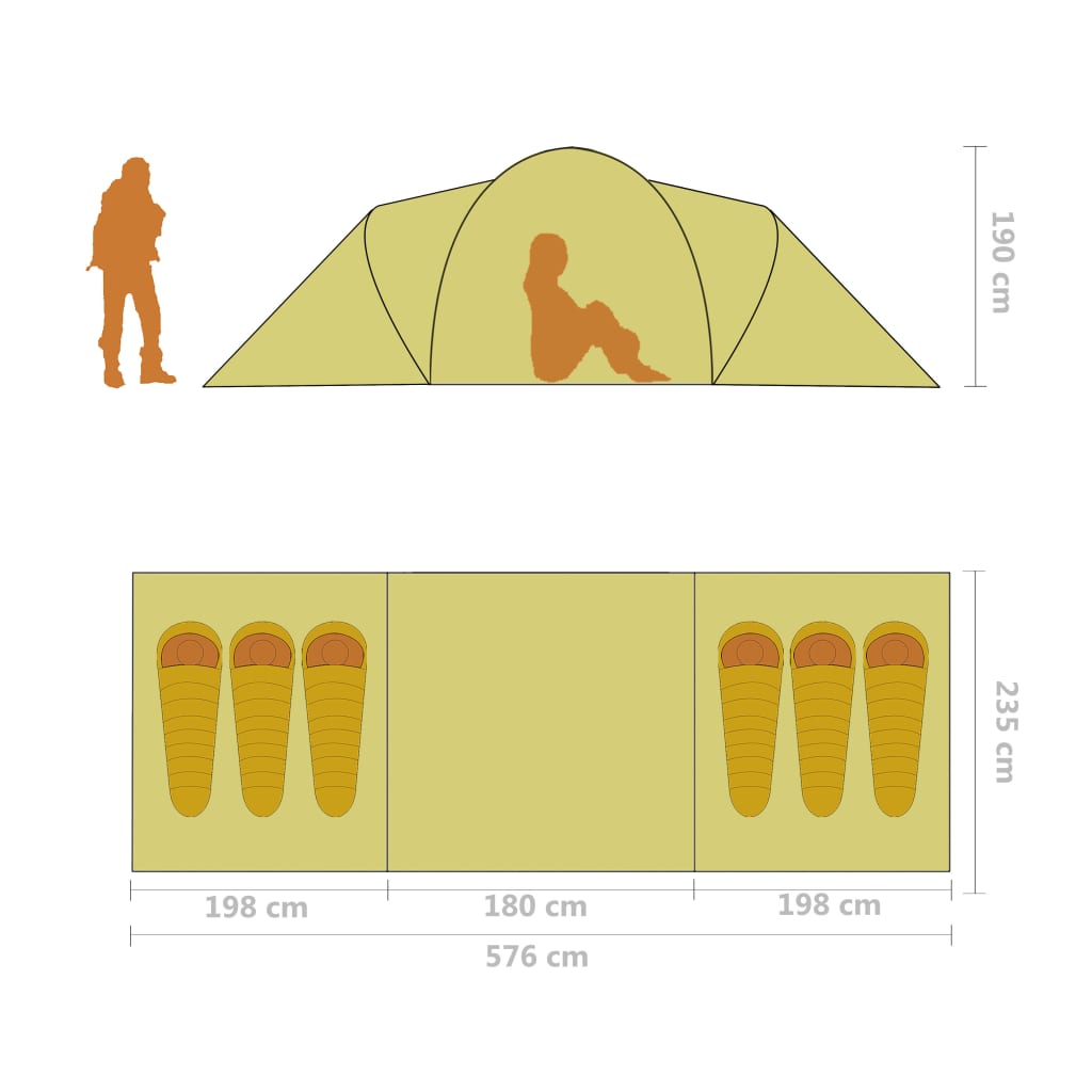 Tente de camping 6 personnes bleue et jaune