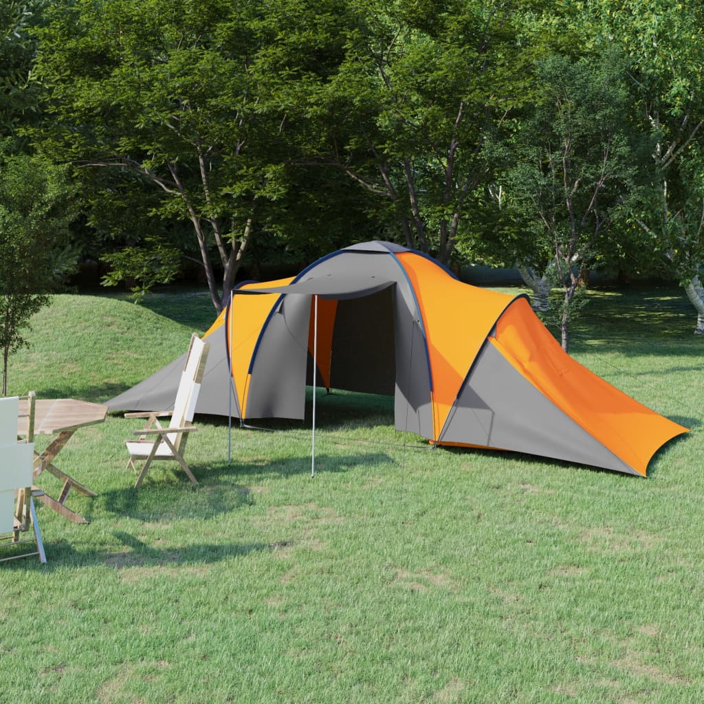 Tente de camping 6 personnes grise et orange