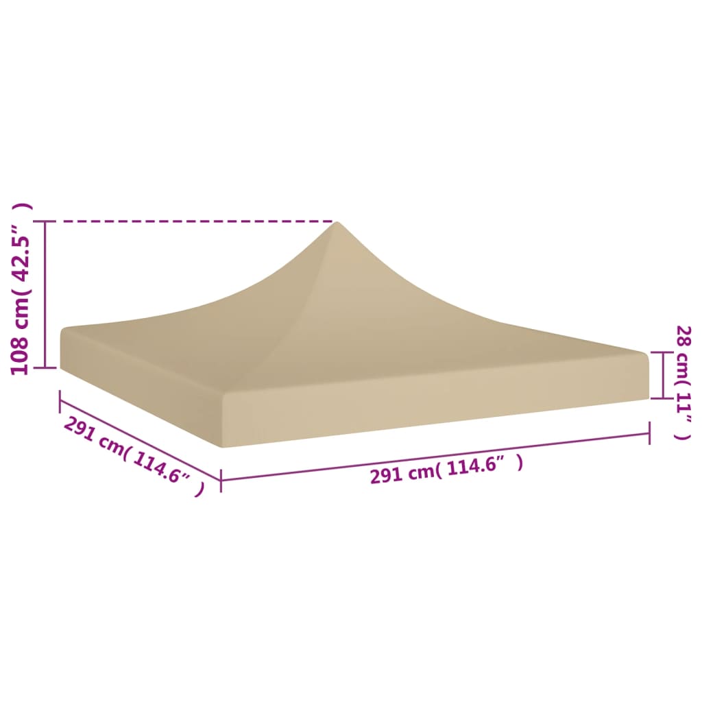 Toit de tente de réception 3x3 m beige 270 g/m²