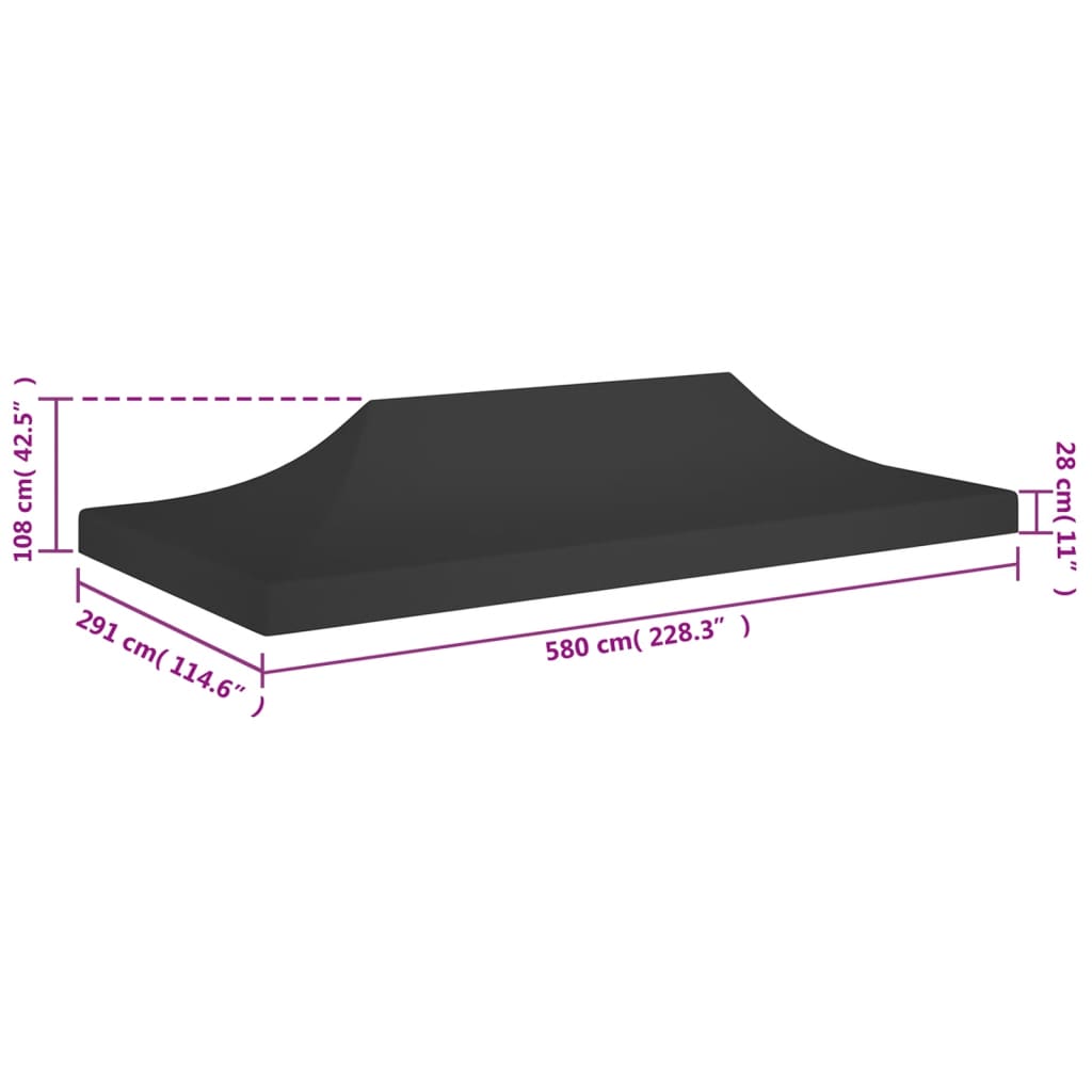 Toit de tente de réception 6x3 m noir 270 g/m²