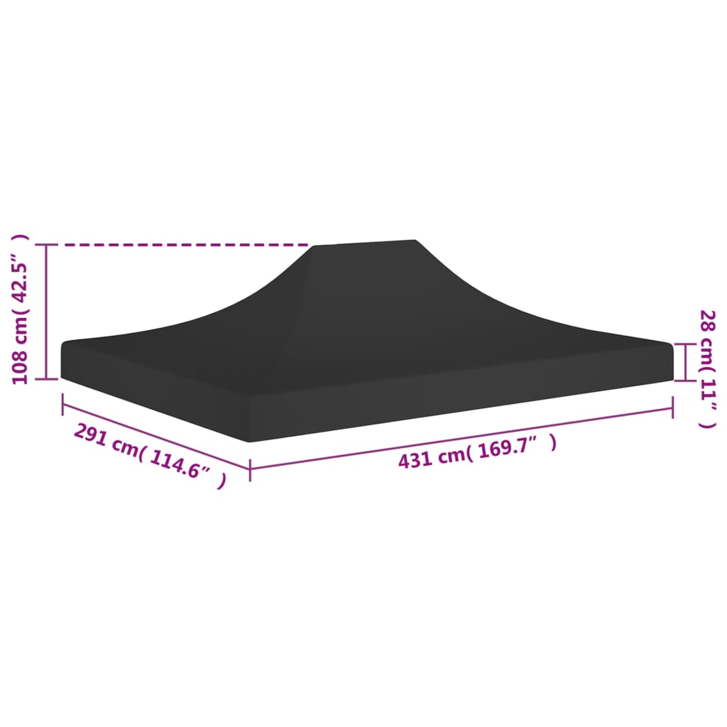 Toit de tente de réception 4,5x3 m noir 270 g/m²