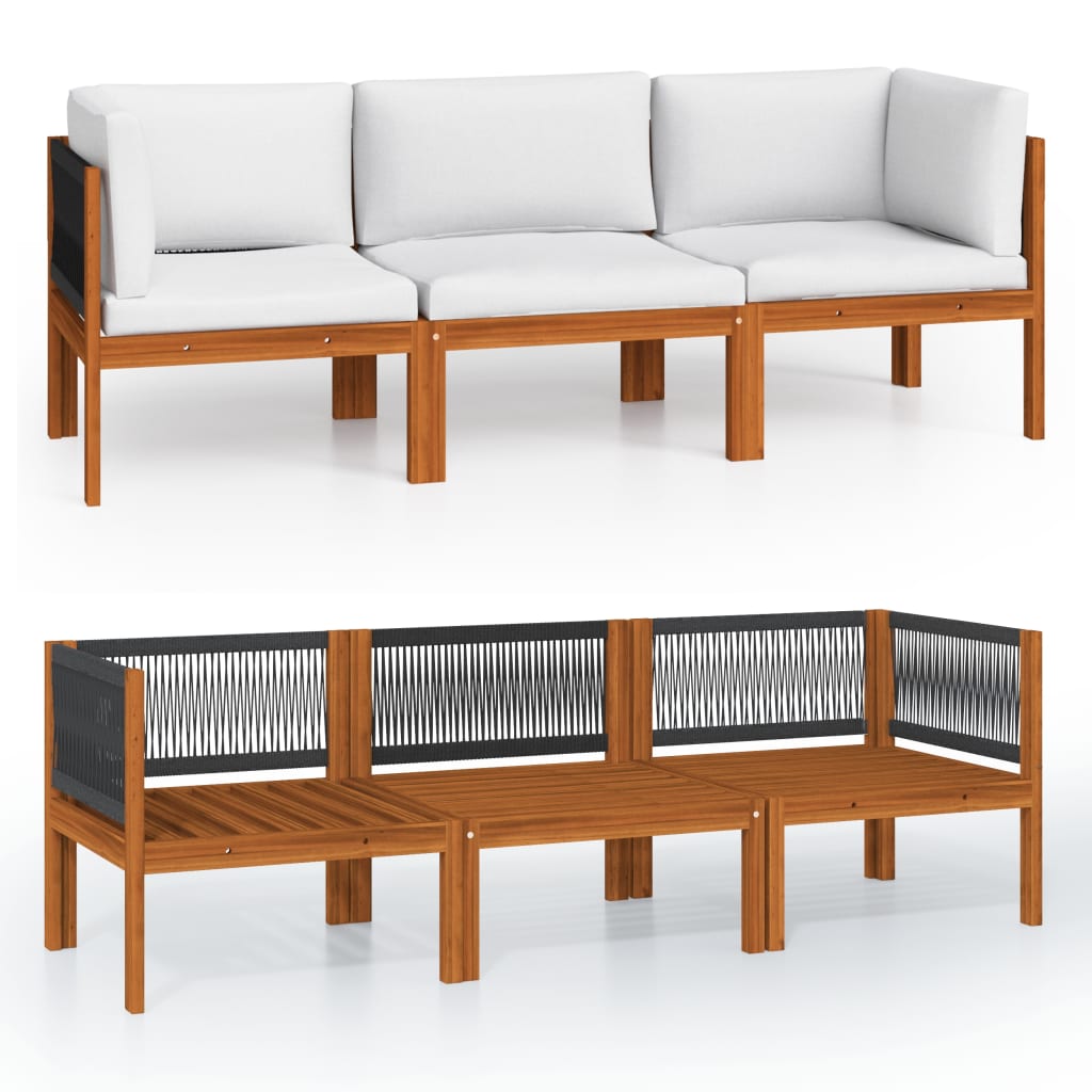 3-Sitzer-Gartensofa mit Kissen Holz Akazie & Seil