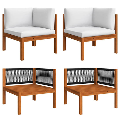 6-tlg. Garten-Lounge-Set mit Kissen Cremefarbenes Holz Akazie & Seil