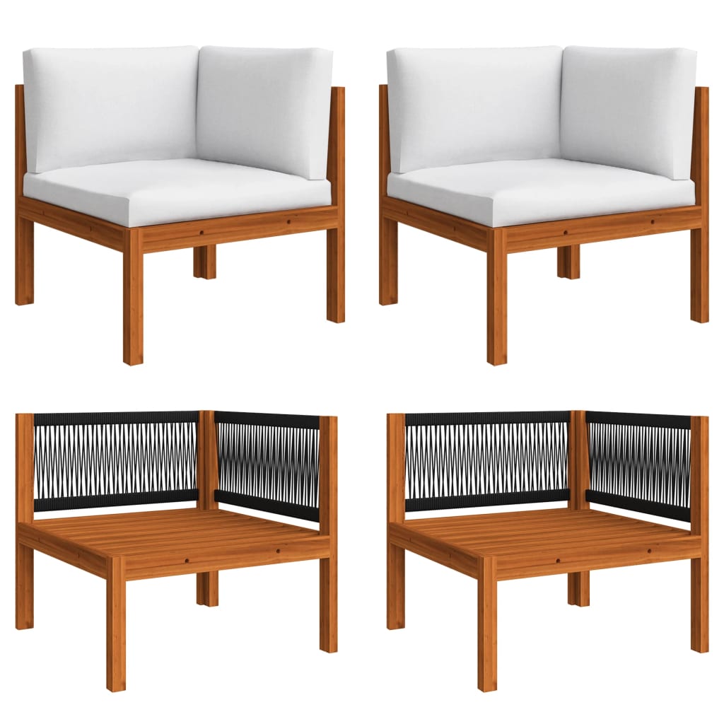 6-tlg. Garten-Lounge-Set mit Kissen Cremefarbenes Holz Akazie & Seil
