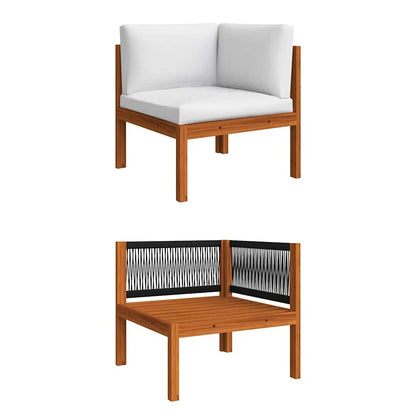 6-tlg. Garten-Lounge-Set mit Kissen Cremefarbenes Holz Akazie & Seil