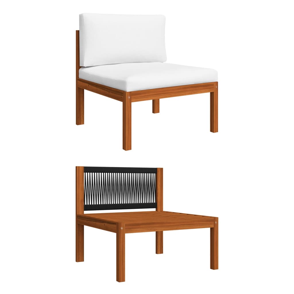 6-tlg. Garten-Lounge-Set mit Kissen Cremefarbenes Holz Akazie & Seil