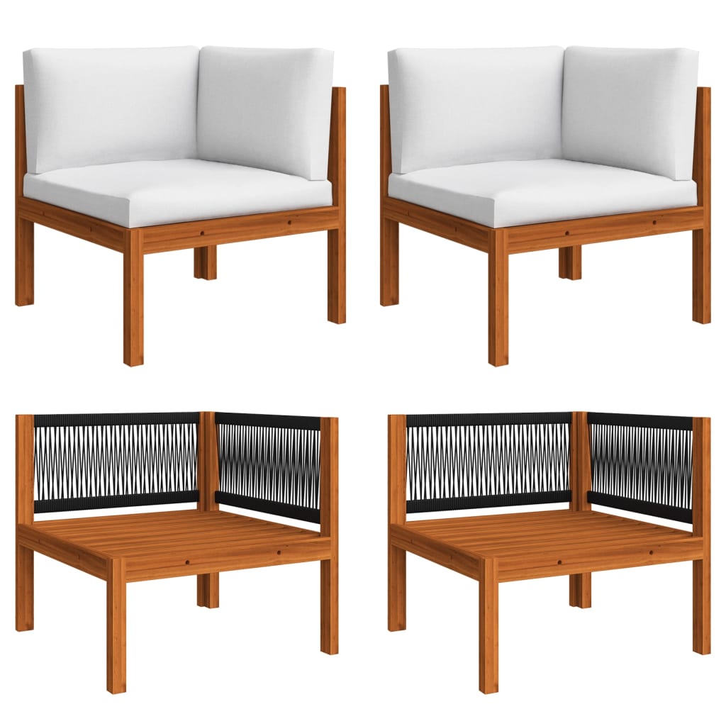 6-tlg. Garten-Lounge-Set mit Kissen Cremefarbenes Holz Akazie & Seil