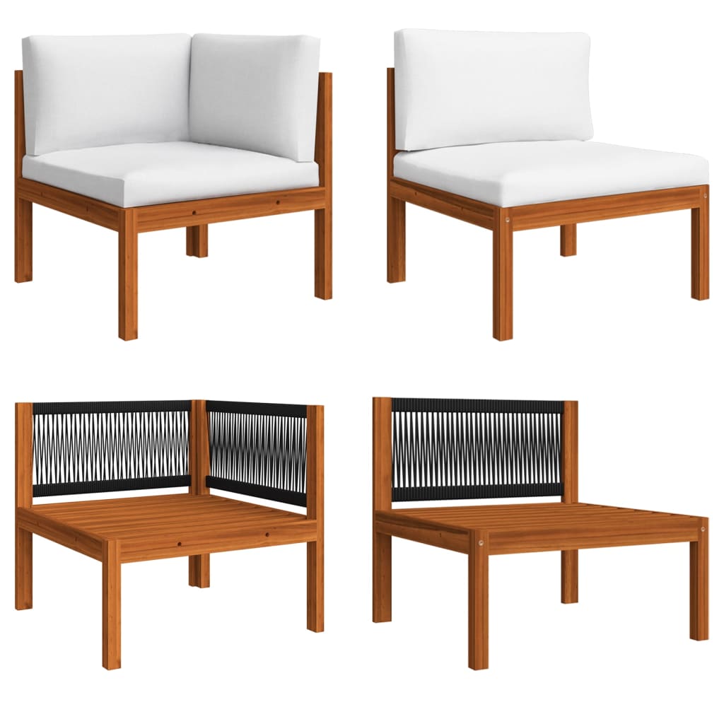 7-tlg. Garten-Lounge-Set mit Kissen Cremefarbenes Holz Akazie & Seil