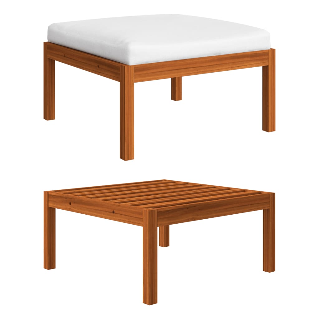 Salon de jardin 10 pièces avec coussins, blanc crème, bois d'acacia massif