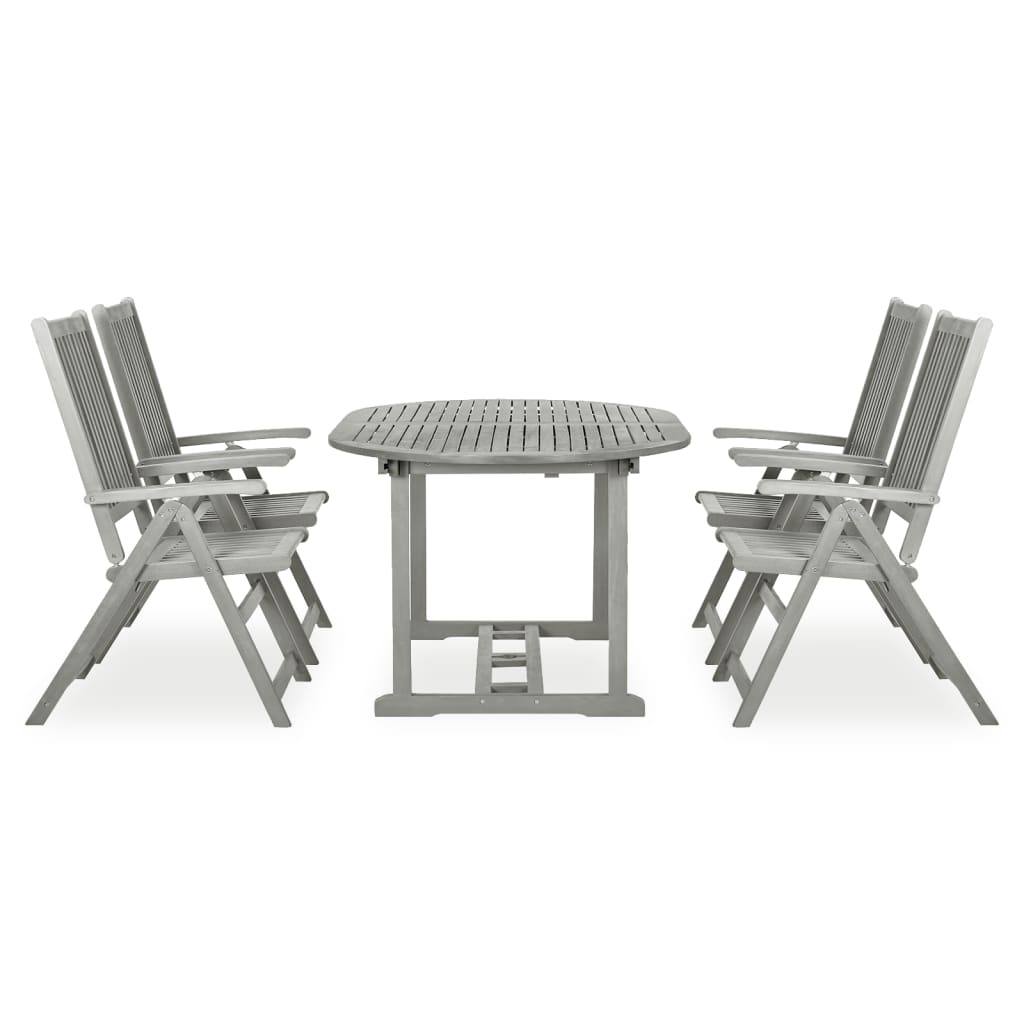 5-tlg. Garten-Essgruppe (150–200) x 100 cm Massivholz Akazie Grau