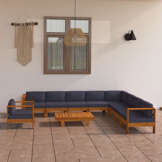 Salon de jardin 10 pièces avec coussins en bois d'acacia gris foncé