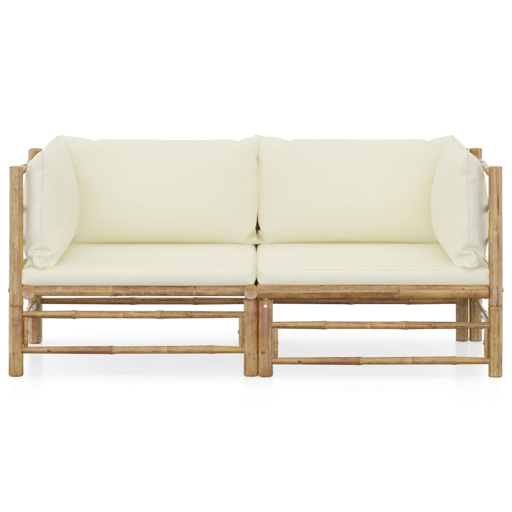 2-tlg. Garten-Lounge-Set mit Cremeweißen Kissen Bambus