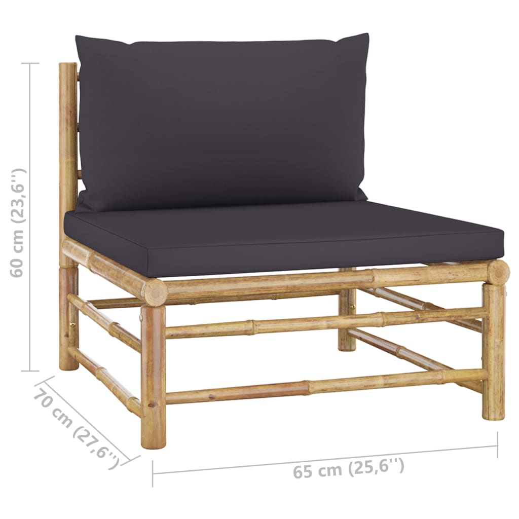 4-tlg. Garten-Lounge-Set mit Dunkelgrauen Kissen Bambus