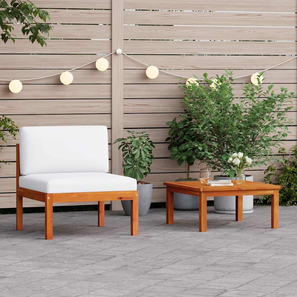 2-teiliges Garten-Lounge-Set mit Kissen Holz Akazie & Seil