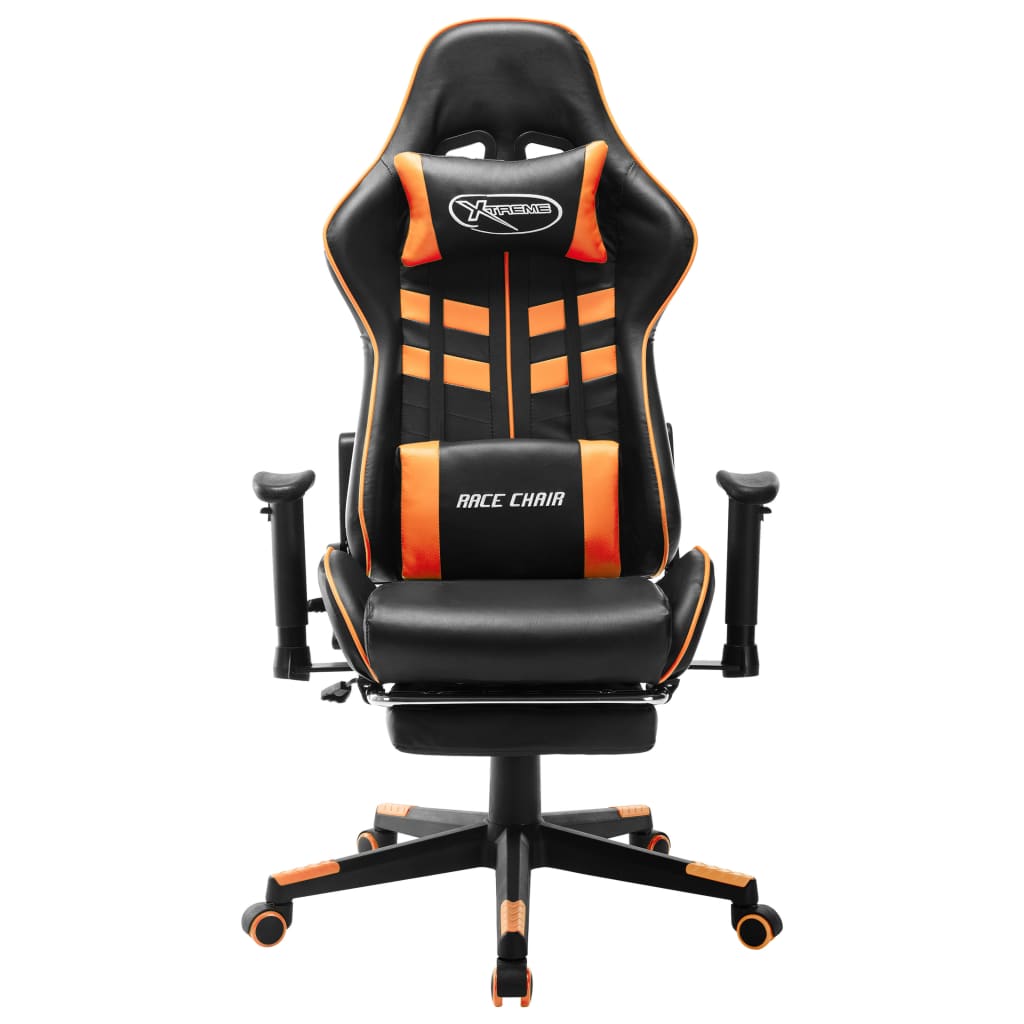 Gaming-Stuhl mit Fußstütze Schwarz und Orange Kunstleder