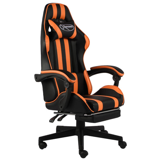 Gaming-Stuhl mit Fußstütze Schwarz und Orange Kunstleder