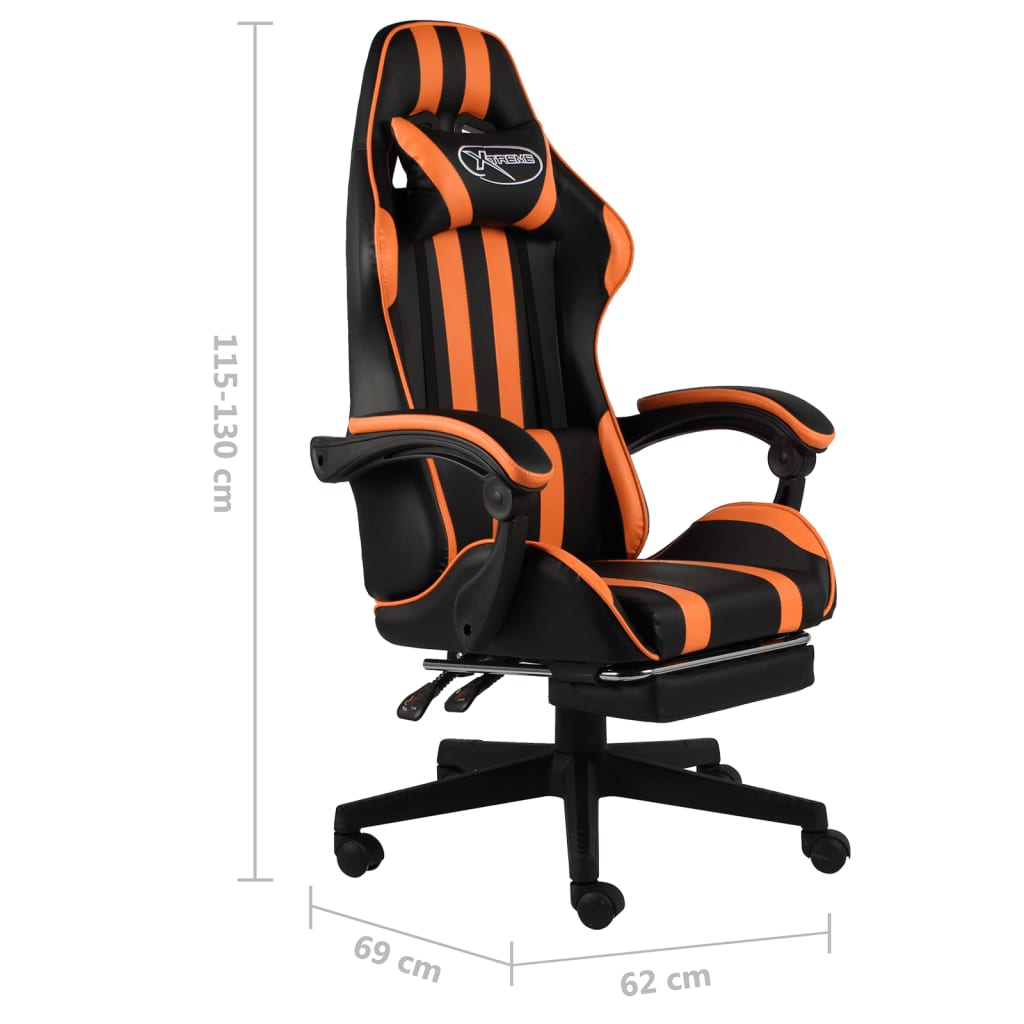 Gaming-Stuhl mit Fußstütze Schwarz und Orange Kunstleder