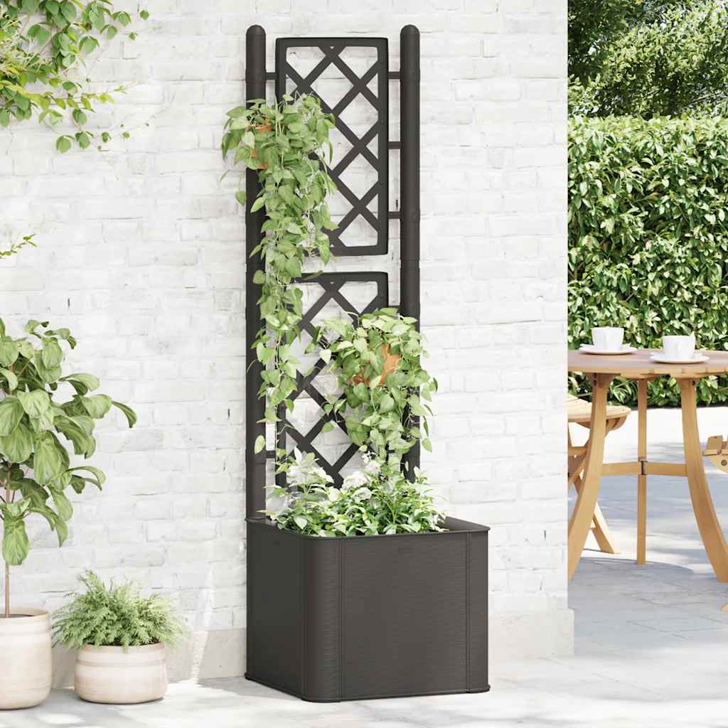 Garden raised bed with trellis self-watering system anthracite