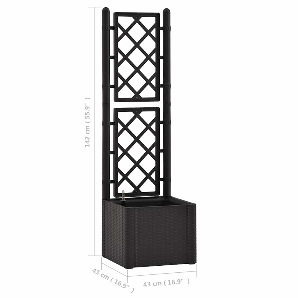 Garden raised bed with trellis self-watering system anthracite