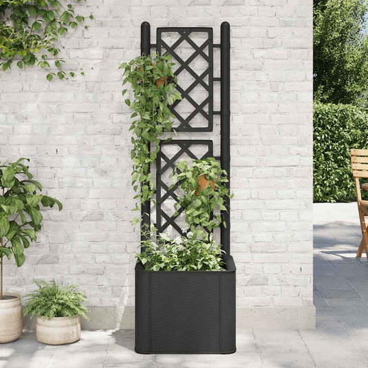 Garden raised bed with trellis self-watering system anthracite