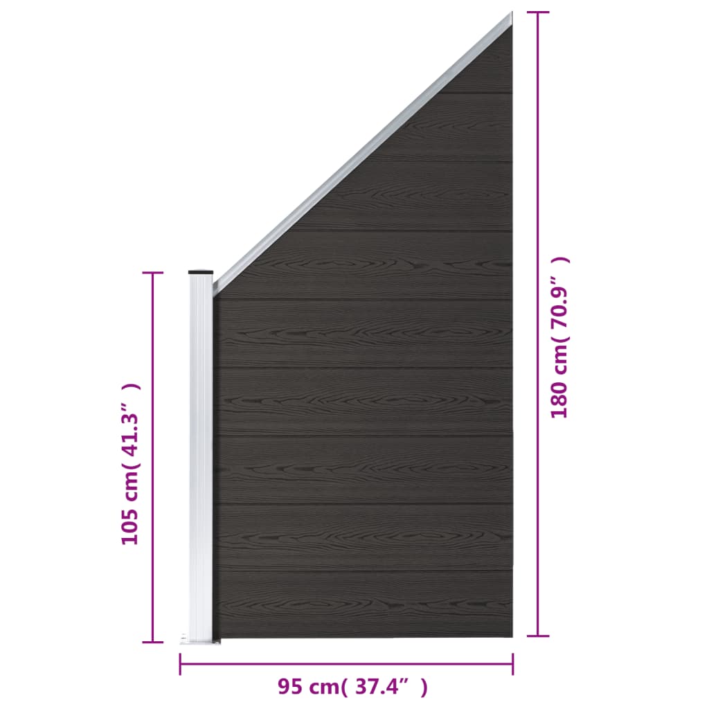 Zaunelement WPC 95x(105-180) cm Schwarz