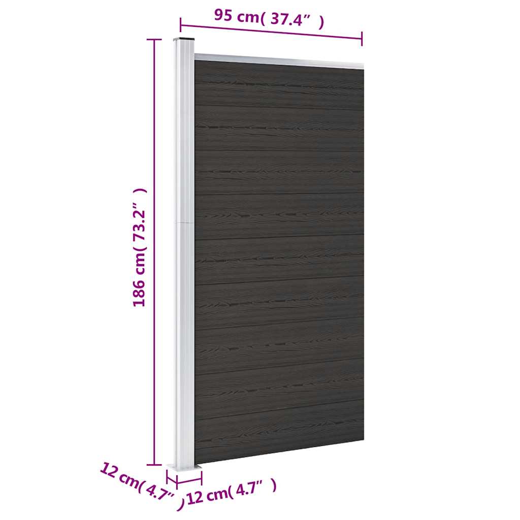 Zaunelement WPC 95x186 cm Schwarz