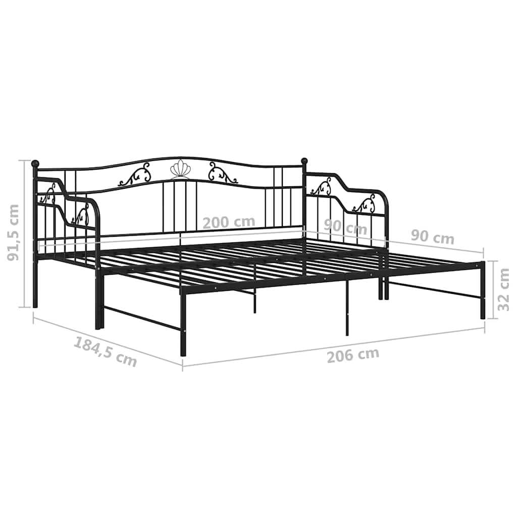 Ausziehsofa Bettgestell Schwarz Metall 90x200 cm