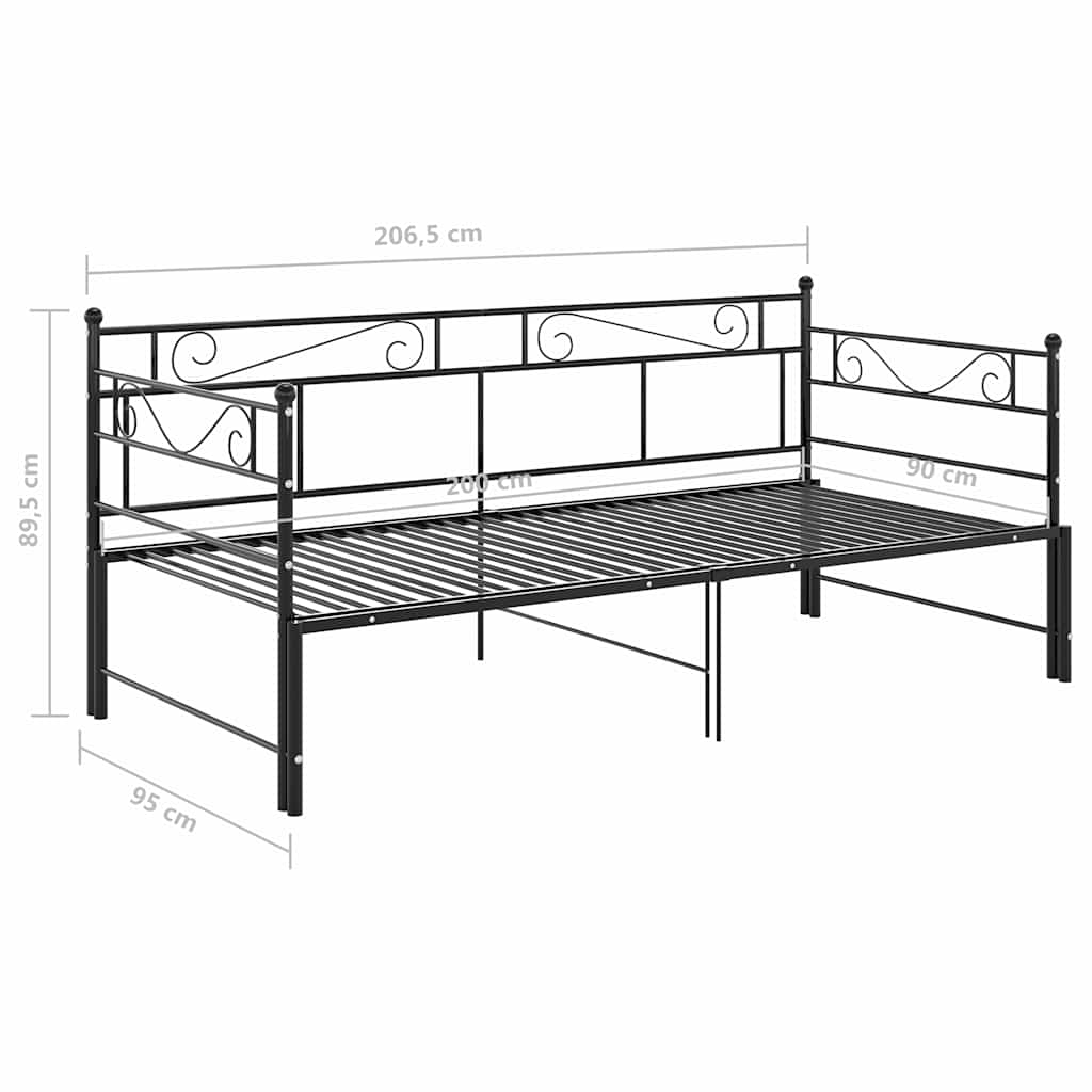 Ausziehsofa Bettgestell Schwarz Metall 90x200 cm