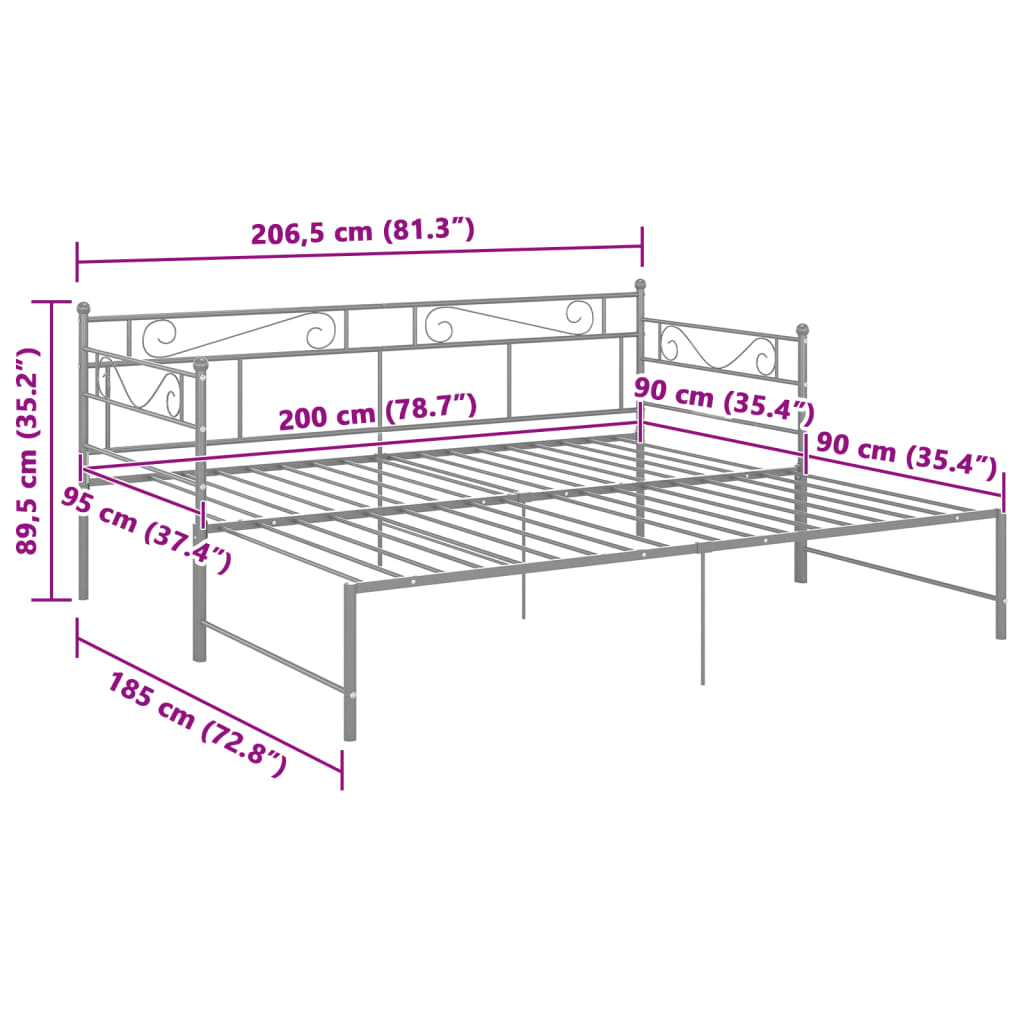 Ausziehsofa Bettgestell Grau Metall 90x200 cm
