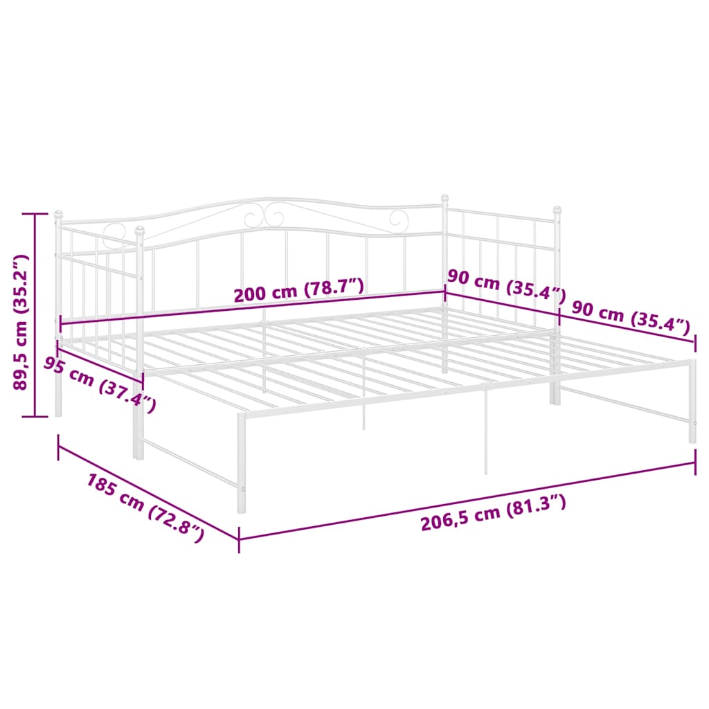 Ausziehsofa Bettgestell Weiß Metall 90x200 cm