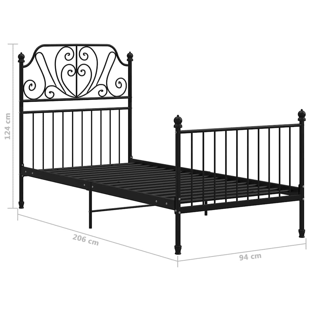 Bettgestell Schwarz Metall 90x200 cm