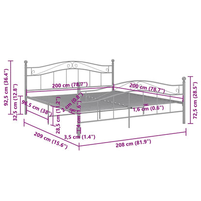 Bett Grau Metall 200x200 cm